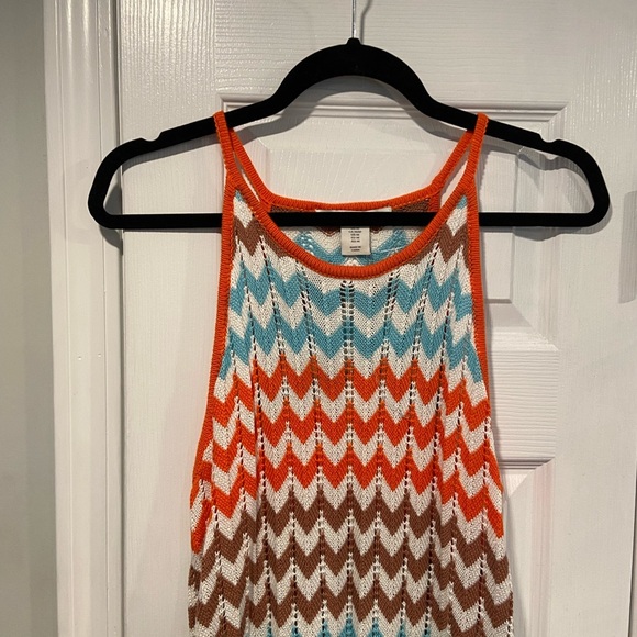 NWT C&C California Size M Blue Orange Crochet Cotton Thin Strap Mini Dress - Picture 2 of 10